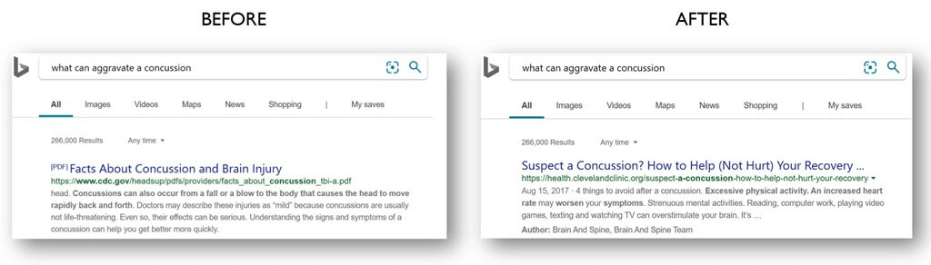 BERT algorithm added to Bing in April 2019 - example