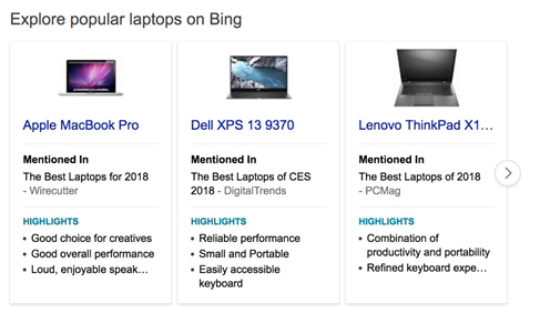 Bing Laptop Comparison Feature