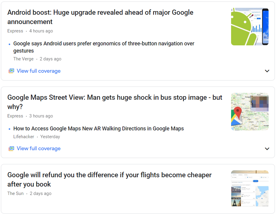 Google News Card updated on desktop