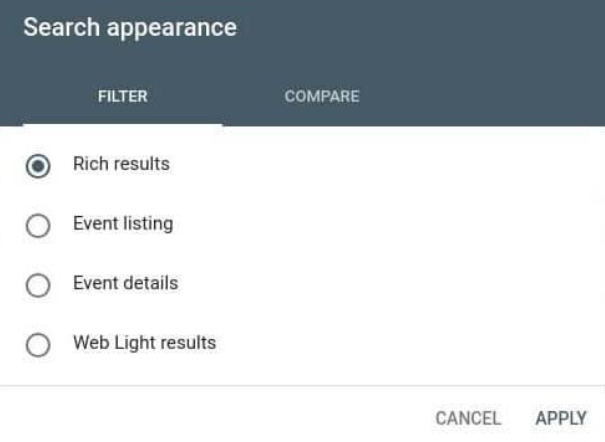 Google Search Console Events Listing Filter
