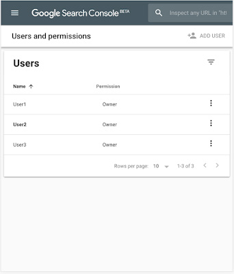 Screenshot of Google Search Consoles user and website owner management tool.