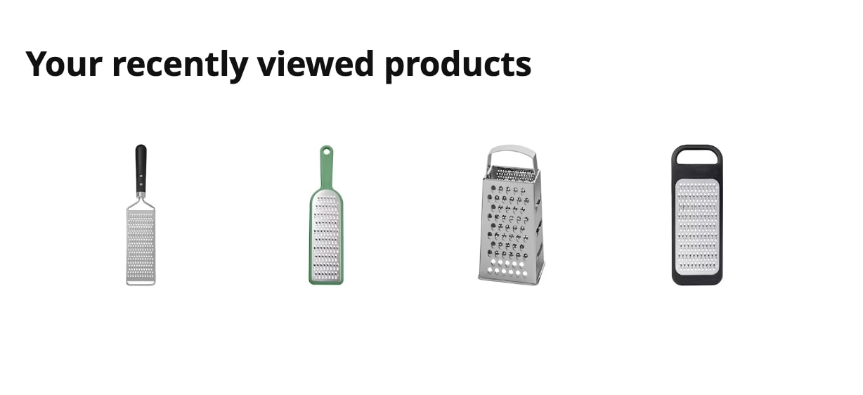 "Your recently viewed products" feature from the Ikea.com website